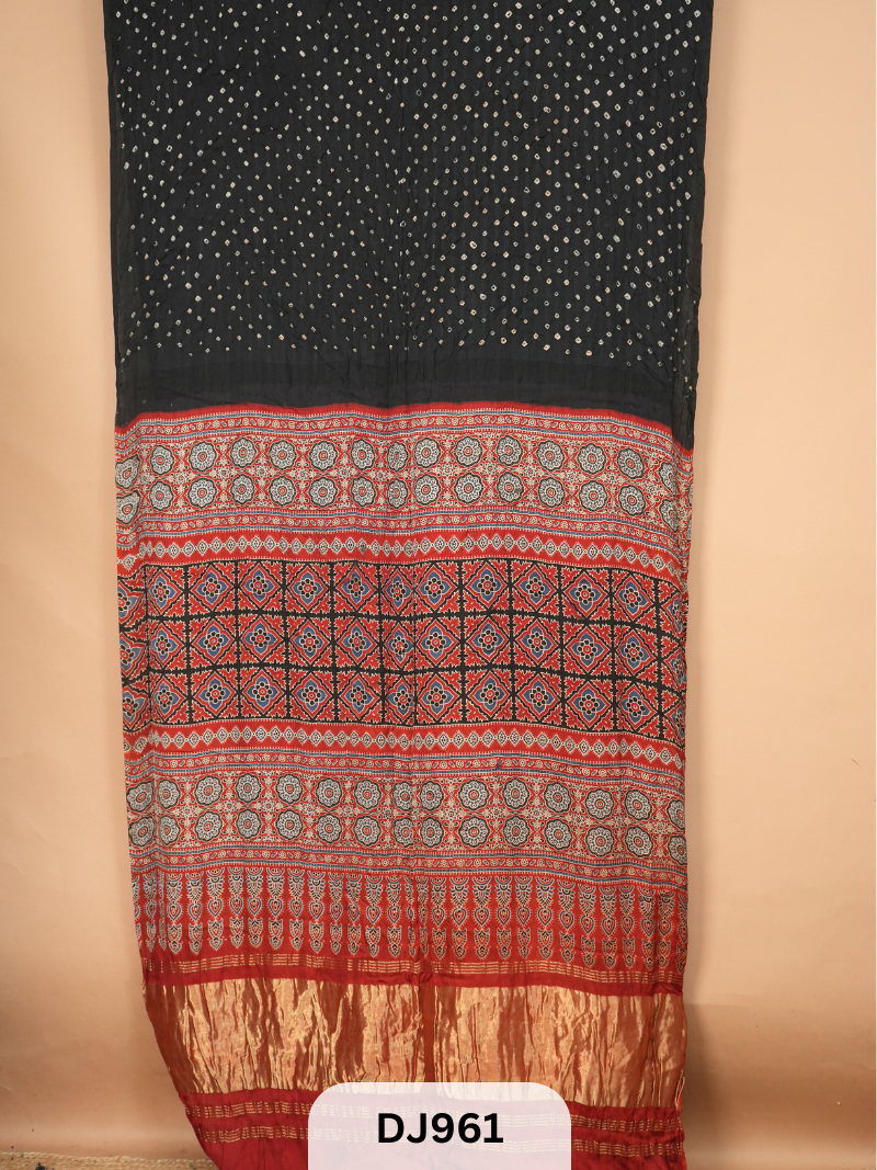BANDHANI + AJRAKH SAREE WITH LAGDI PATTA