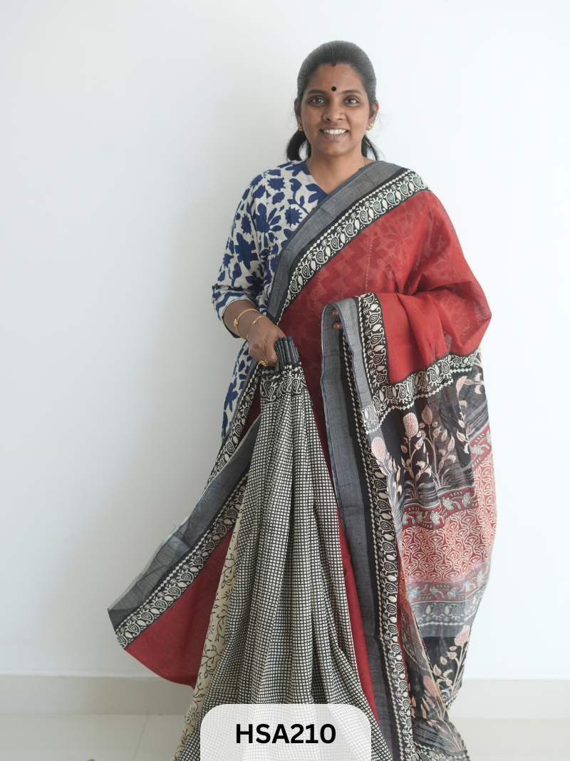 LENIN COTTON HANDBLOCK PRINTED SAREE
