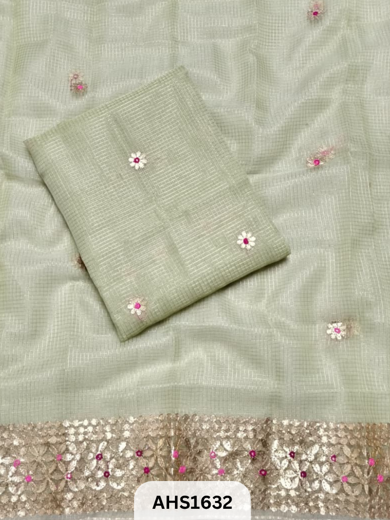 Kota Doria Check Gotta Patti Work Dress Material - Top and Duptta 2.5mt