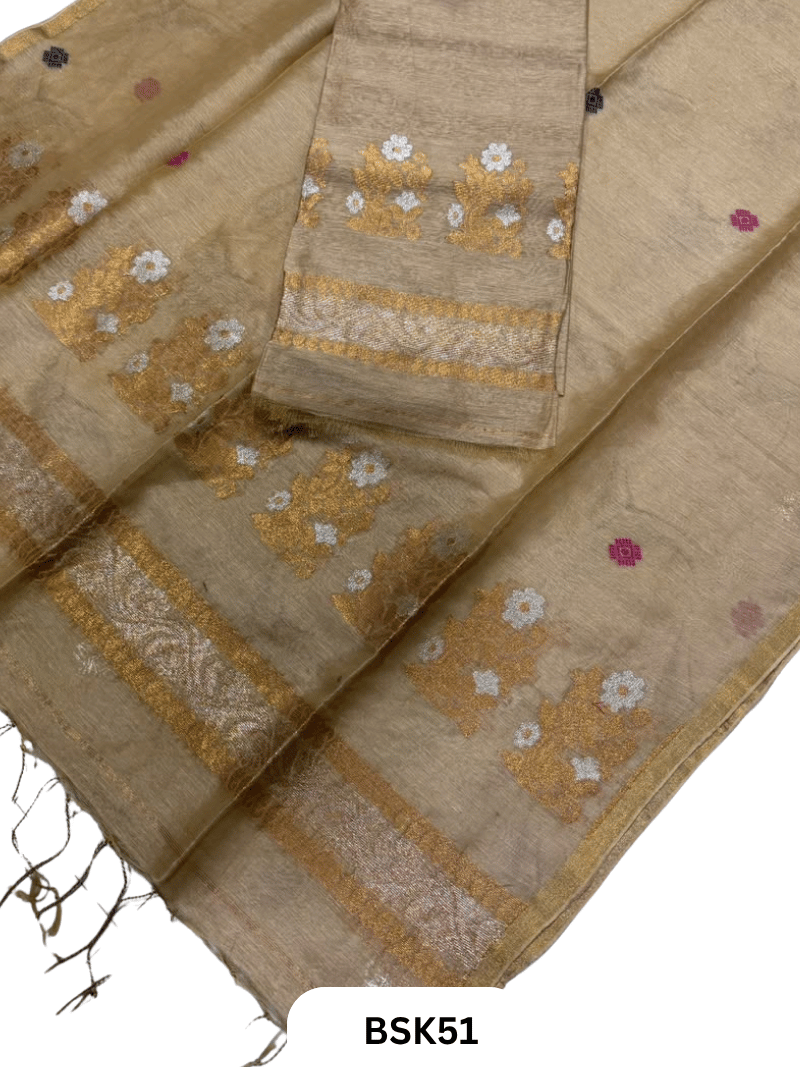 Premium Pure Handloom Linen Silk Salwar Top 2.7 mtr Duppata 2.5 mtr