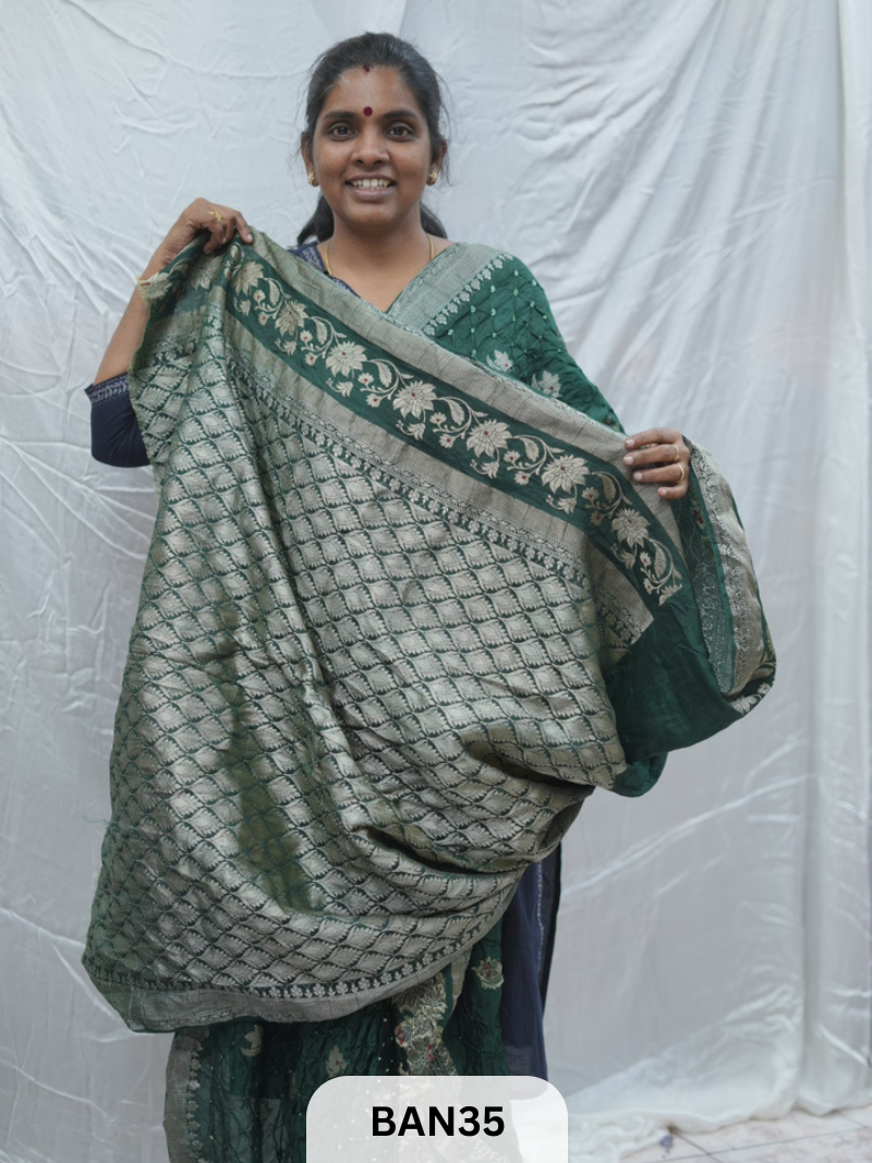 PURE RAW SILK WITH MEENAKARI BUTTA BANDHINI SAREE