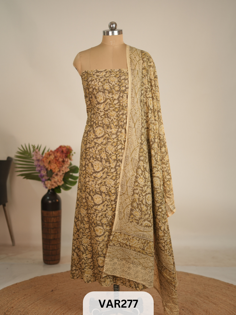 PURE HANDBLOCK KALAMKARI COTTON-2 PCS-TOP & DUPPATA