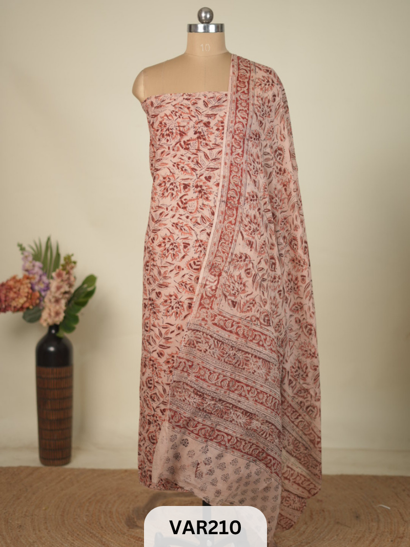 PURE HANDBLOCK KALAMKARI COTTON-2 PCS-TOP & DUPPATA