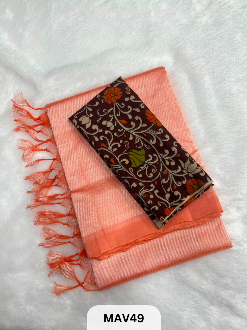 MANGALAGIRI PATTU SAREE WITH KALAMKARI BLOUSE (1 METER)
