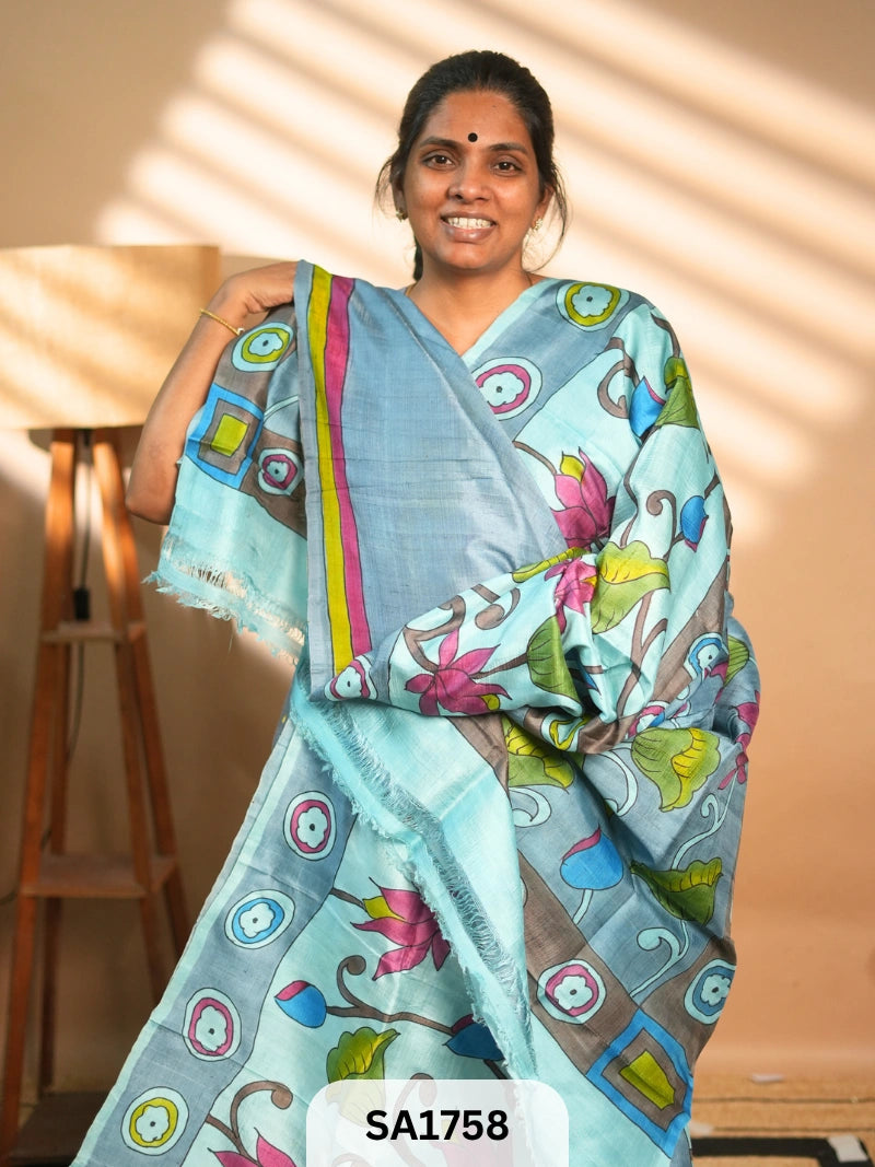 MURSHIDABAD SILK SAREE HAND PAINTED