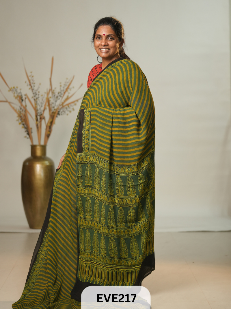 Chinon Chiffon Ajrakh Print Saree
