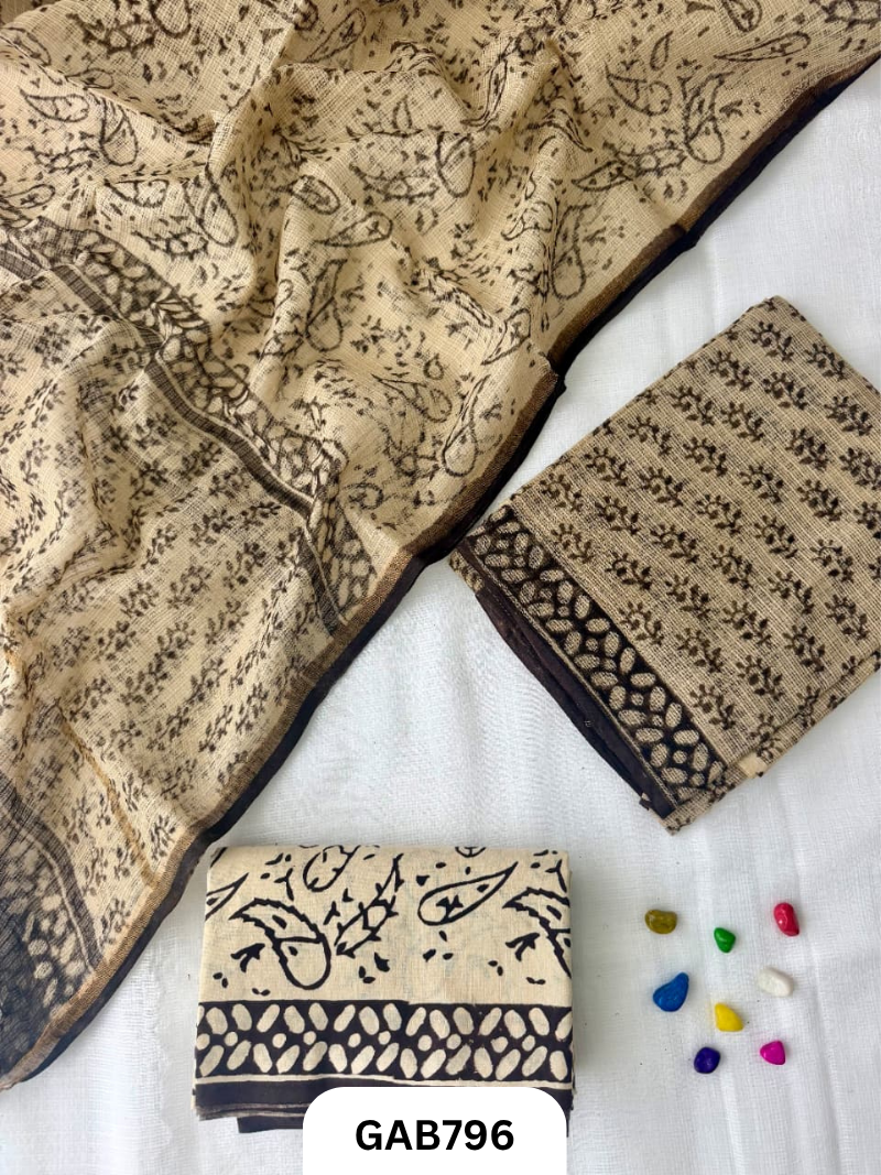 HandBlock Printed Kota Doriya Suit With Kota Doriya Duppta Cotton bottom | 2.5 mtr