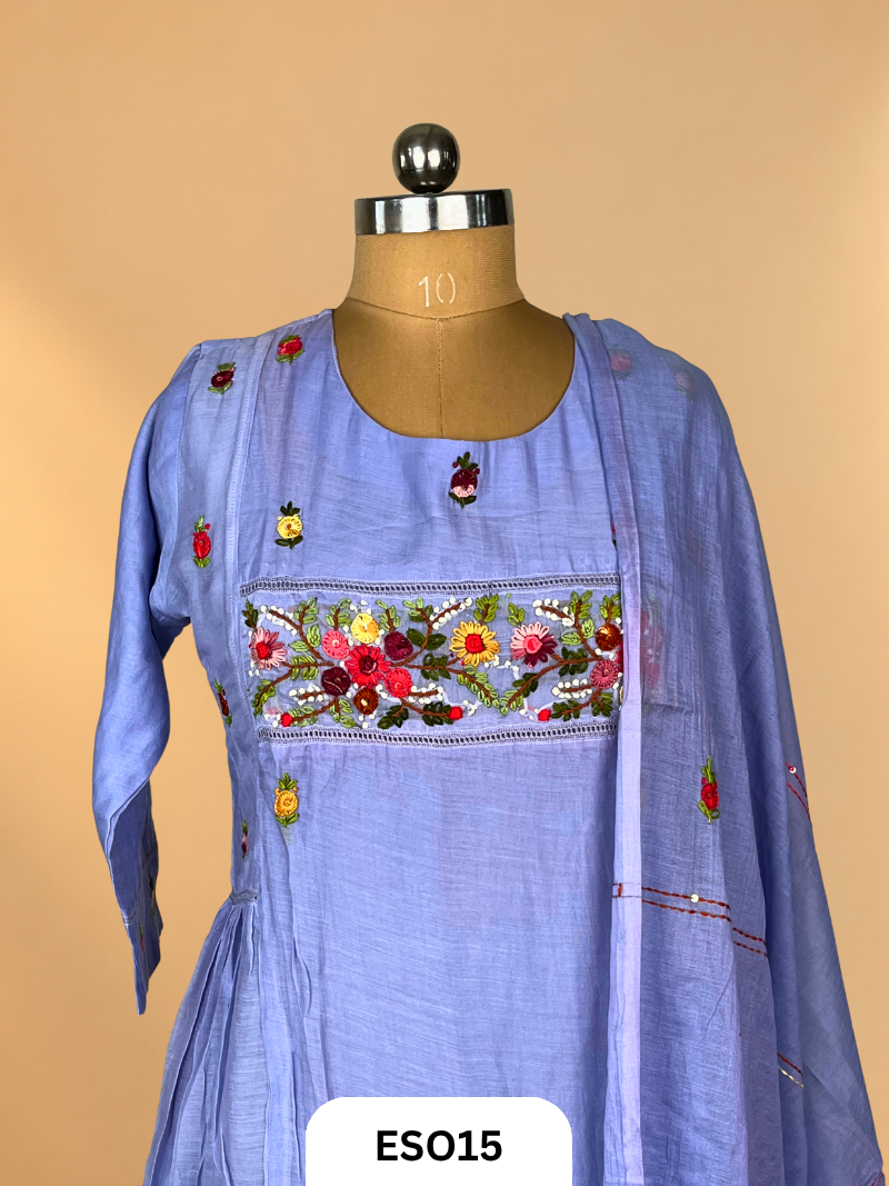 Premium Mulchanderi Hand Embroidery 3 Pcs salwar set
