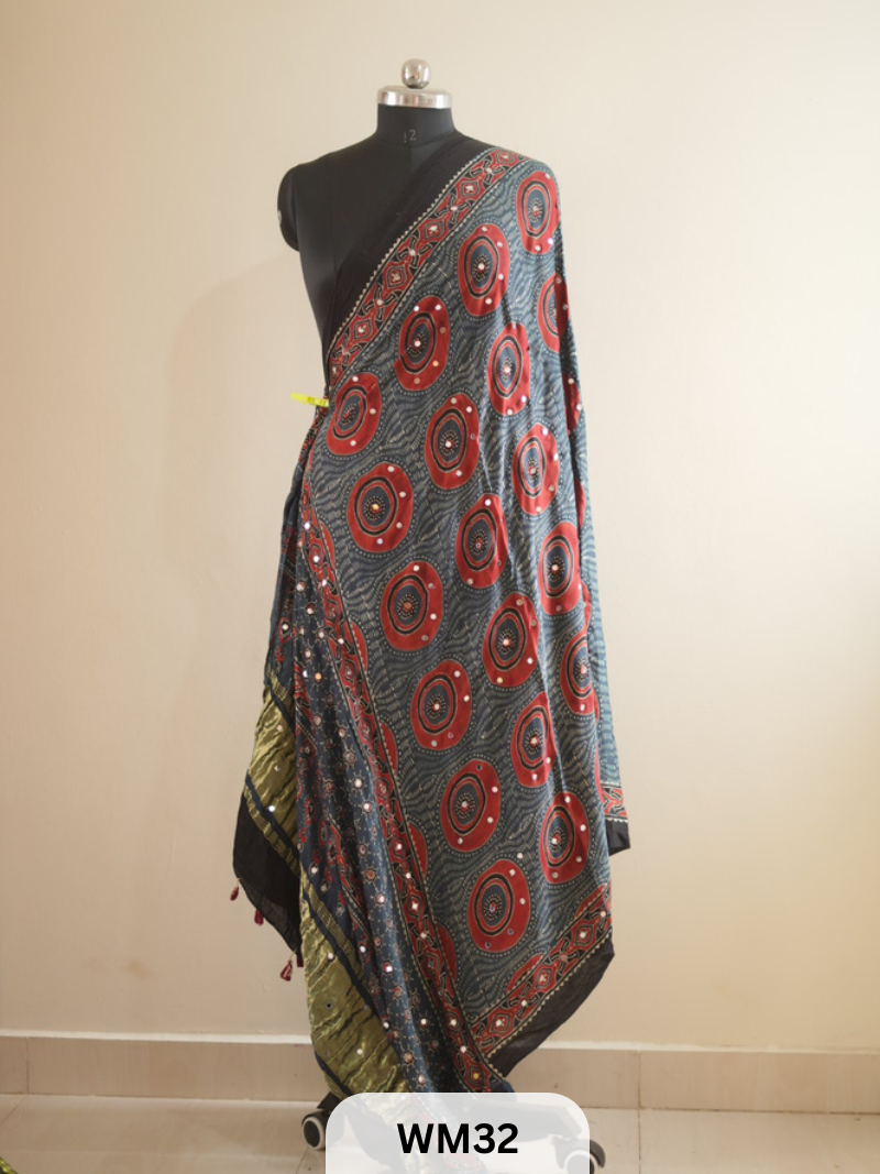 MODAL SILK WITH GLUED MIRROR LAGDI PATTA DUPPATTA