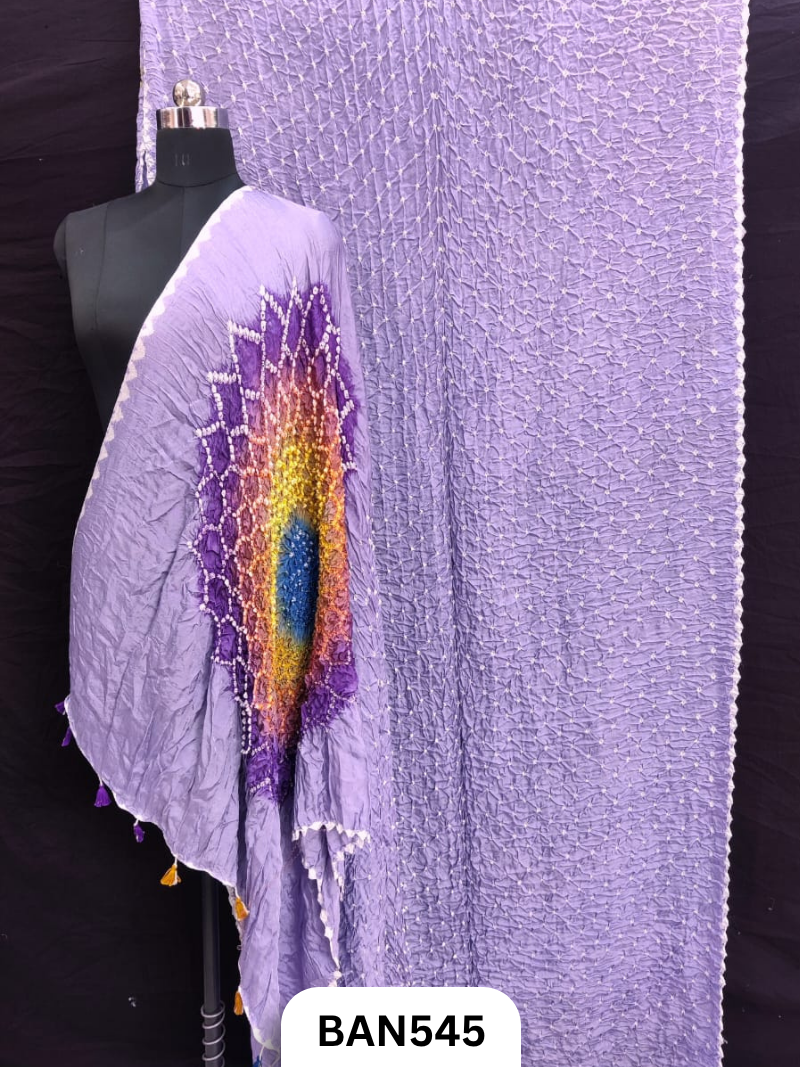 Semi Gaji Silk Multicolor Gul Pallu Bandhej Saree With Hand Tussels