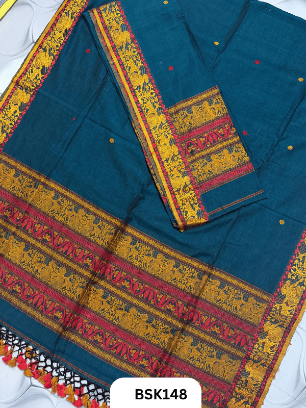Exclusive Baluchari Handloom Pure Cotton Salwar Suit Set – Embroidered Top 2.5 m & Dupatta 2.5Mtr