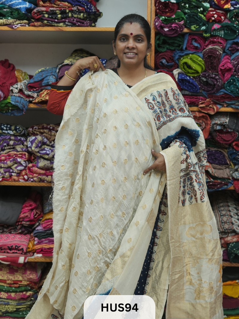 PURE DOLA SILK WITH AJRAKH MINAKARI PALLU