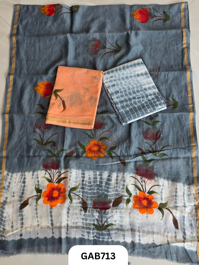 Hand Block Chanderi Silk Dress Materials Top 2.5 Mtrs Duptta 2.5 Mtrs