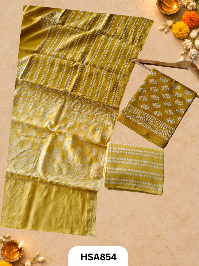 HandBlock Printed Chanderi Silk Cotton Suits -Top 2.5M Duptta 2.5M