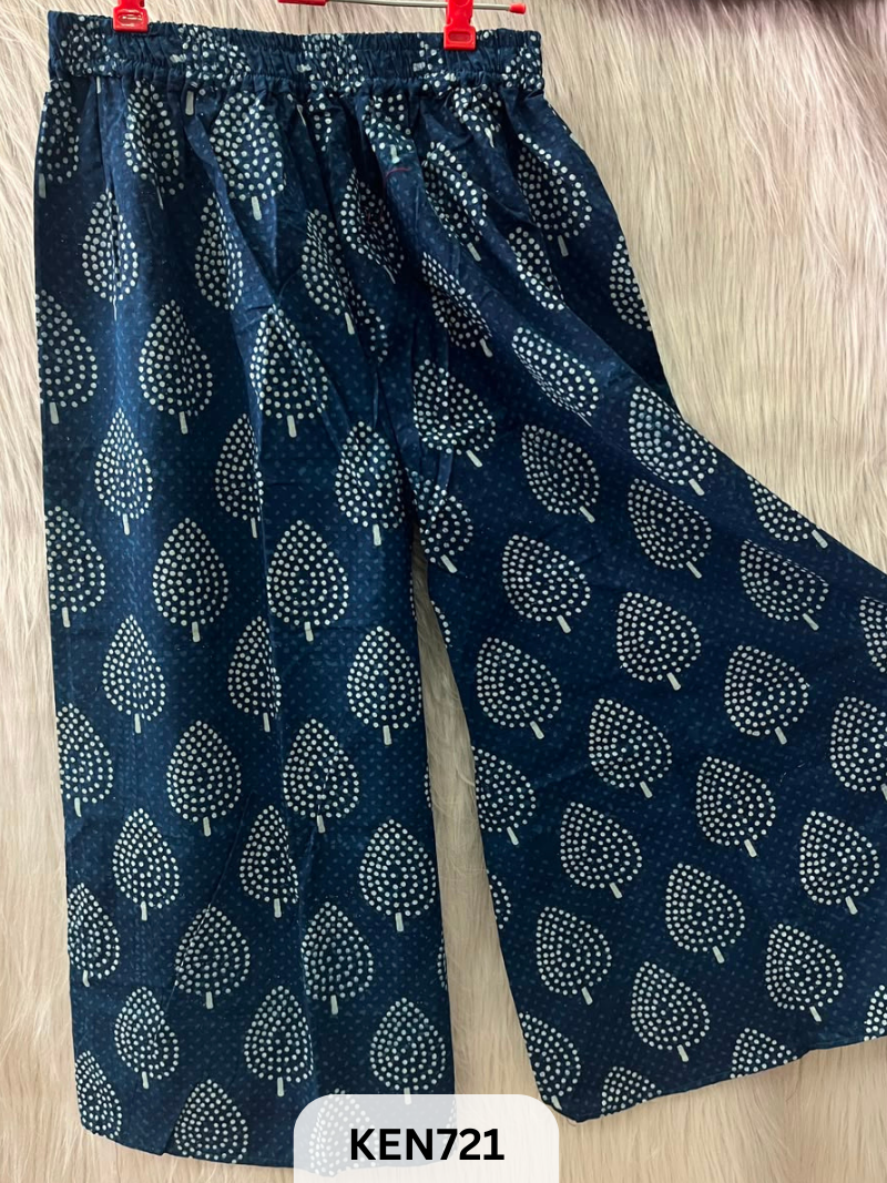 INDIGO COTTON PALAZO PANT FREESIZE-(22TO40INCH)