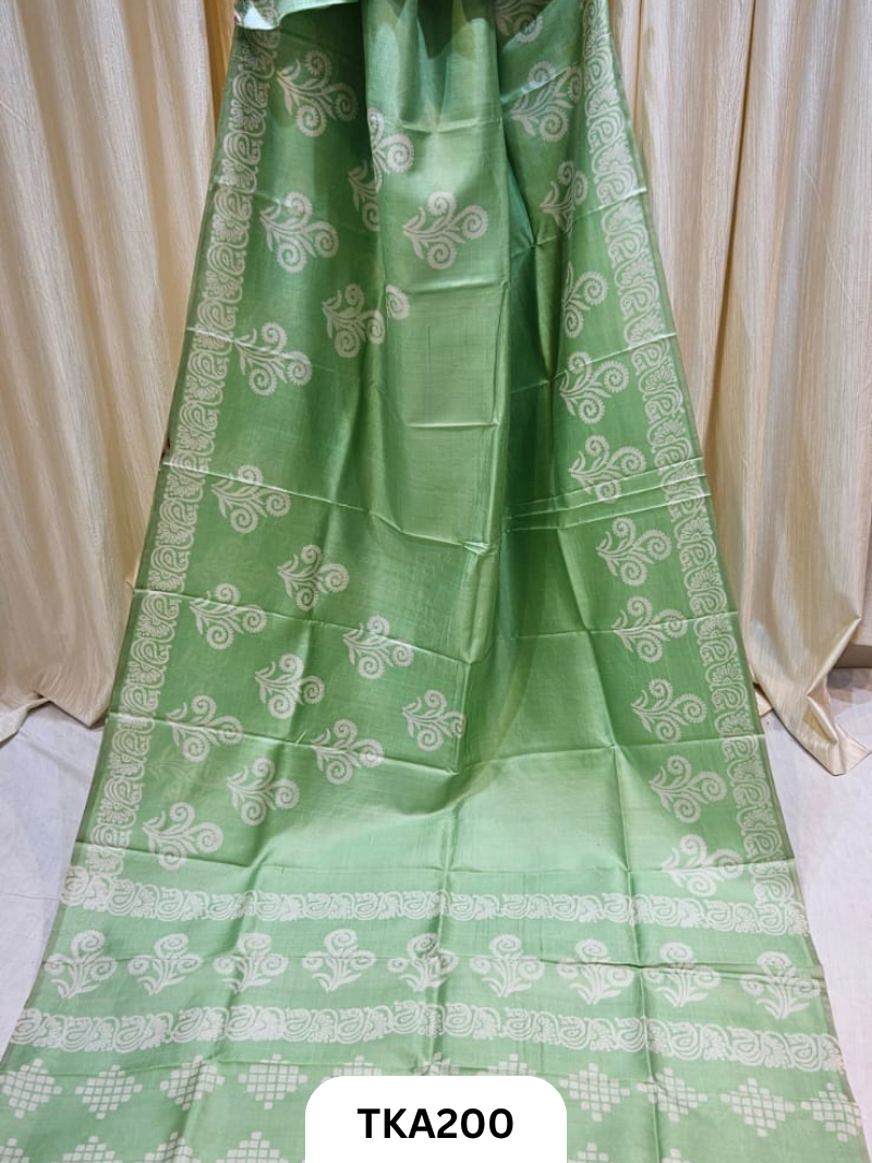 Bishnupuri Katan Silk Block Print Saree