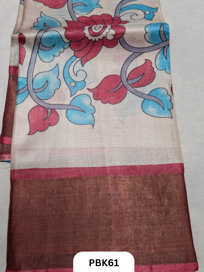 Premium Pure Tussar Silk Handblock Print Saree – Kolkata Special
