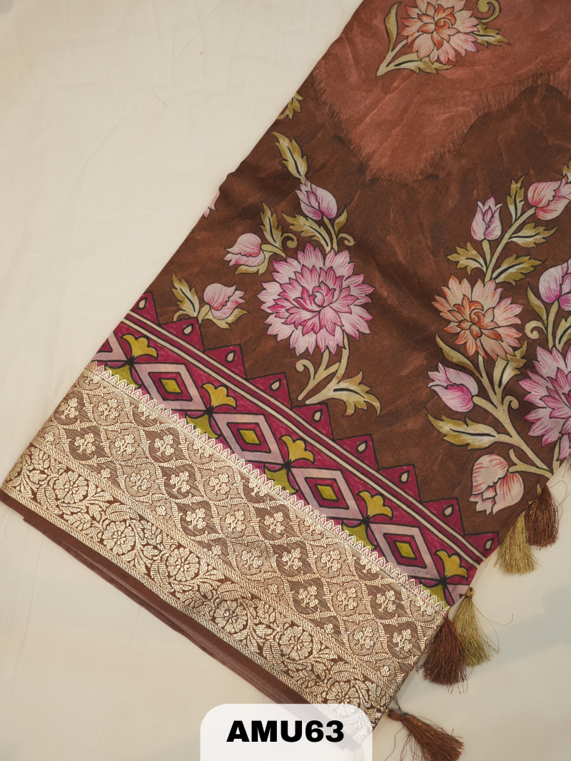PREMIUM BANARAS ORGANZA DIGITAL KALAMKARI PRINT SAREE