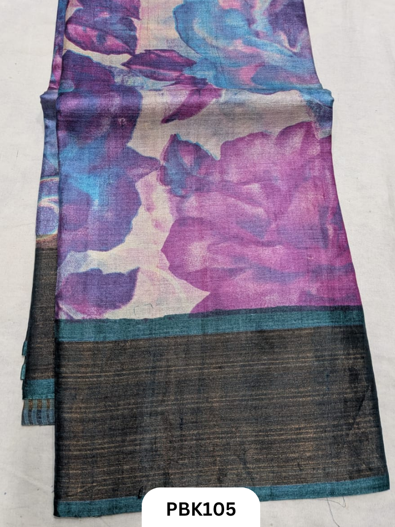 Premium Pure Tussar Silk Handblock Print Saree – Kolkata Special