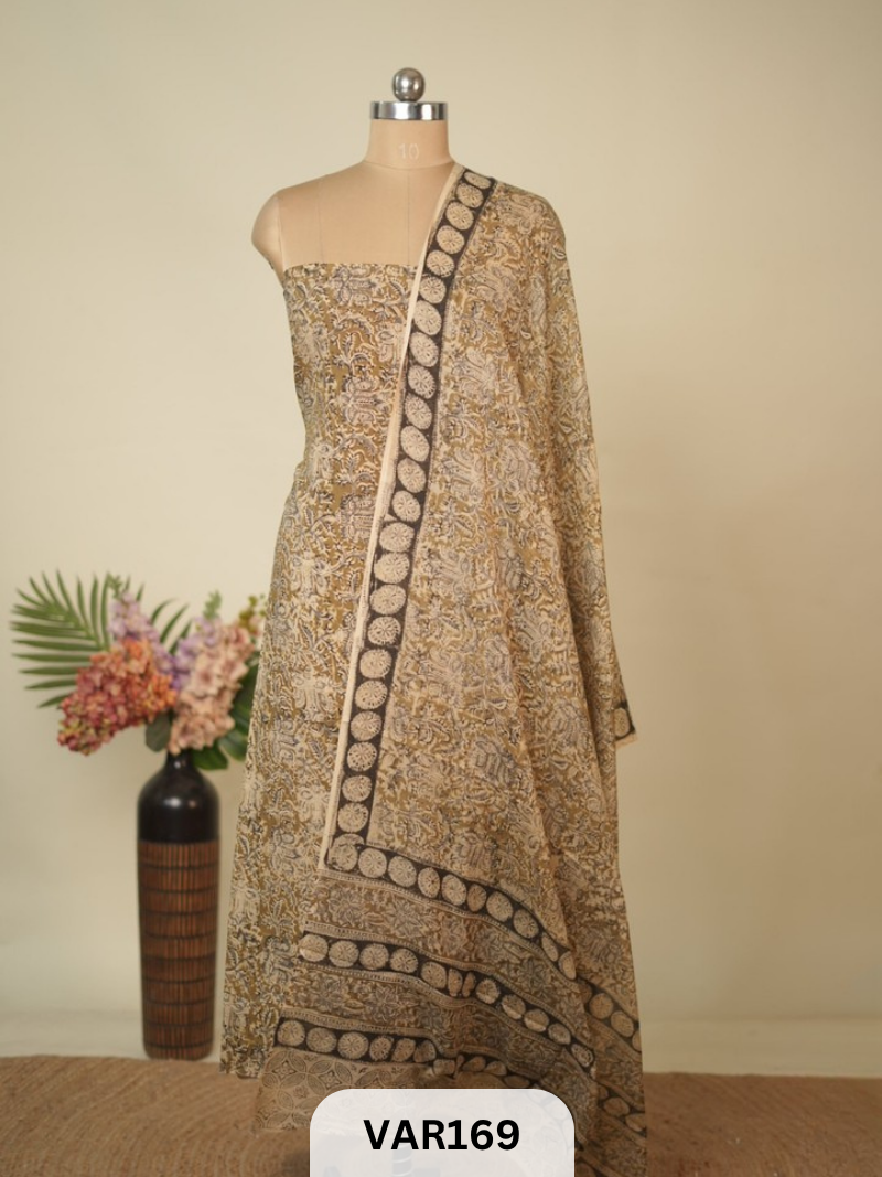PURE HANDBLOCK KALAMKARI COTTON-2 PCS-TOP & DUPPATA