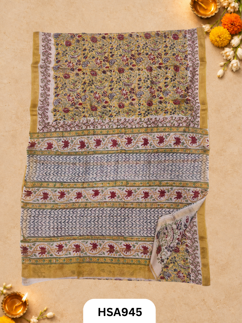 Pure Maheswari Silk Cotton - Handblock Print Saree With Blouse