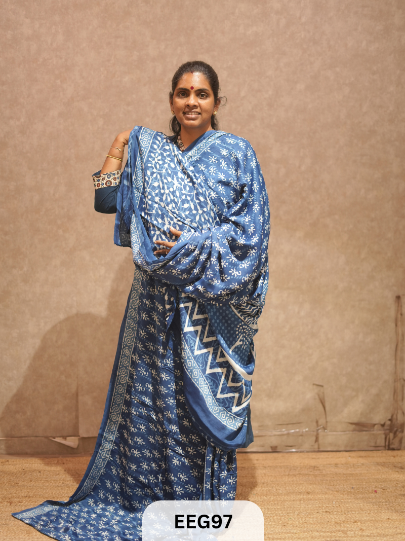 CHANDERI INDIGO SAREE
