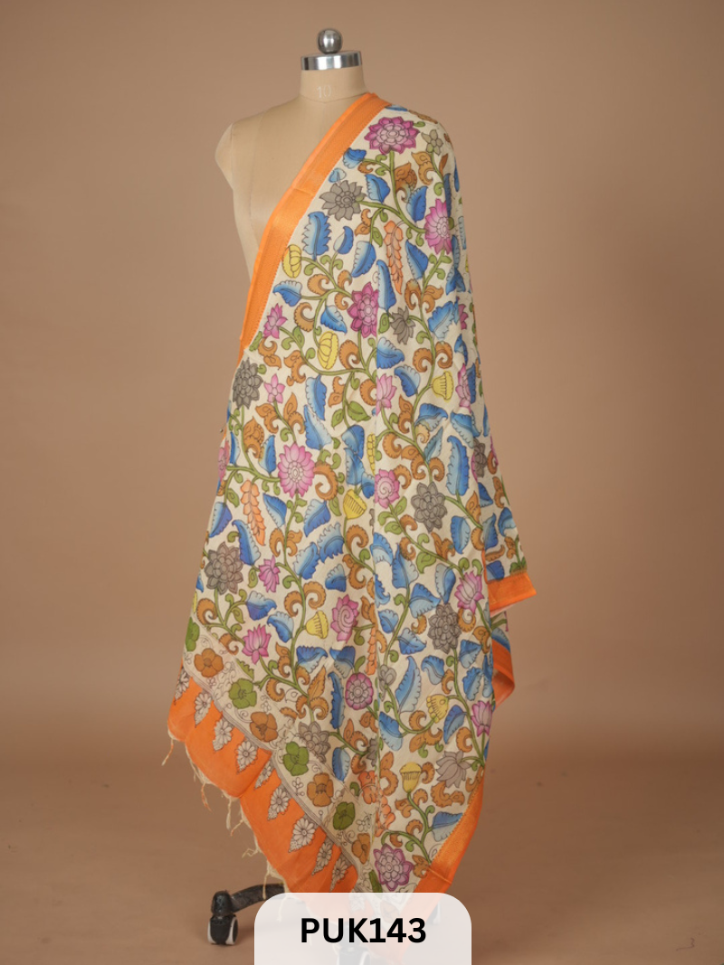 PURE PENKALAMKARI DUPPATTA - CHENNURI SILK