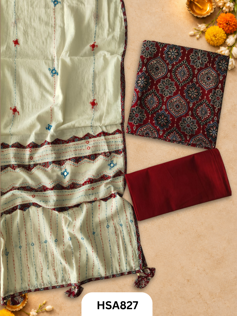 Ajrahk Print With Patch Work And Mirror Work Dupatta