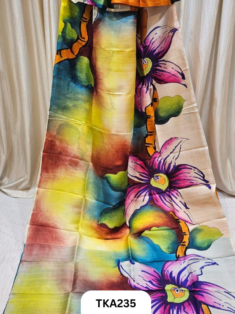 Murshidabad Silk Hand Painted Saree
