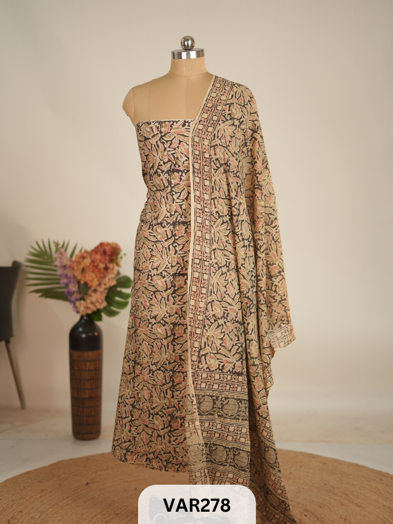 PURE HANDBLOCK KALAMKARI COTTON-2 PCS-TOP & DUPPATA