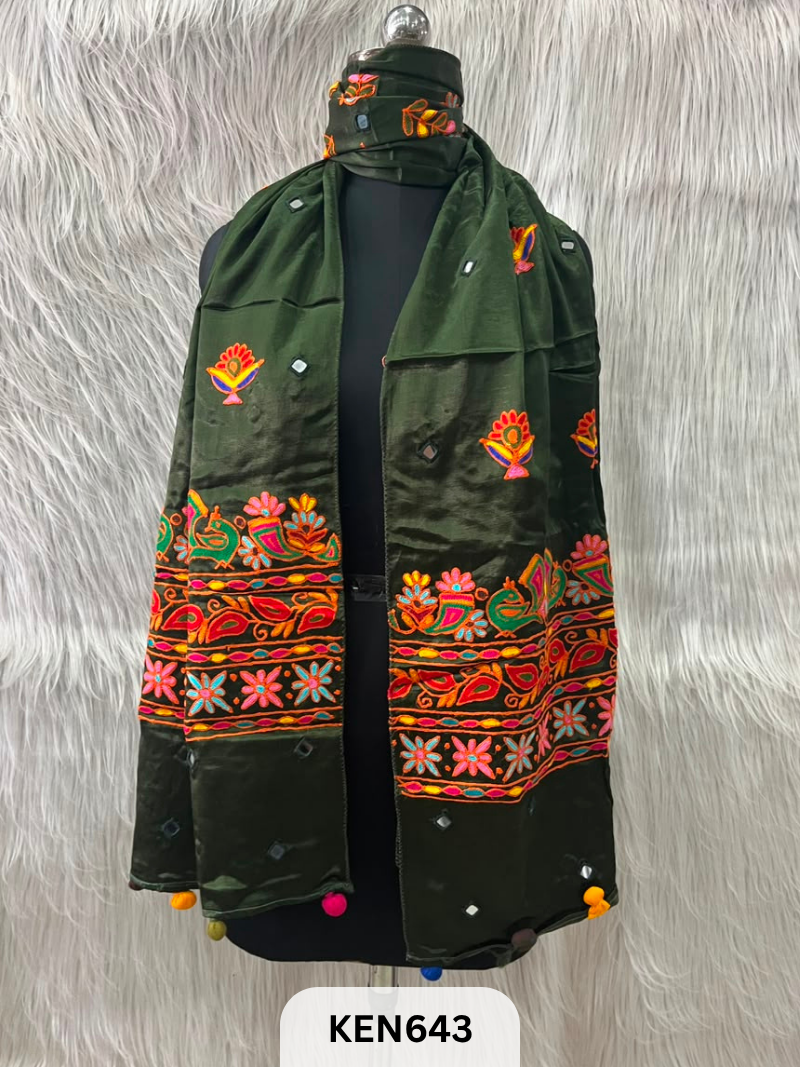 MUSHRU HAND AARI WORK WITH MIRROR WORK STOLE