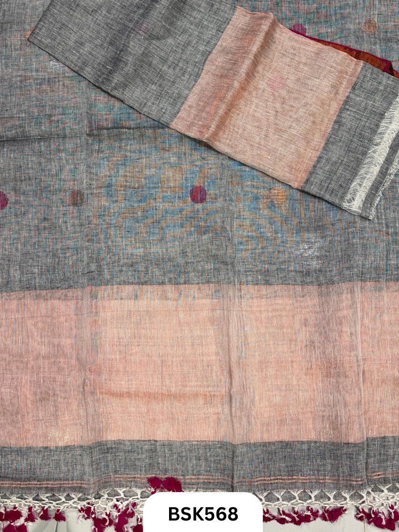 Handloom Pure Linen Pulka With Tissue Pallu Salwar Suit