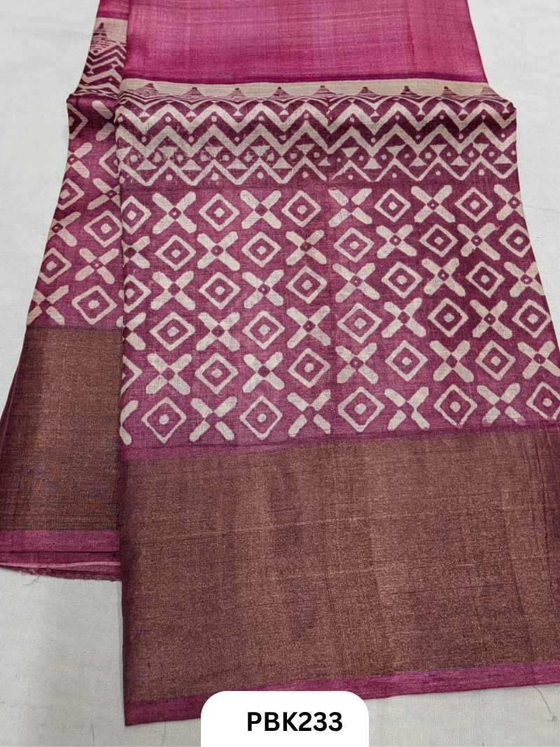 Premium Pure Tussar Silk Handblock Print Saree – Kolkata Special