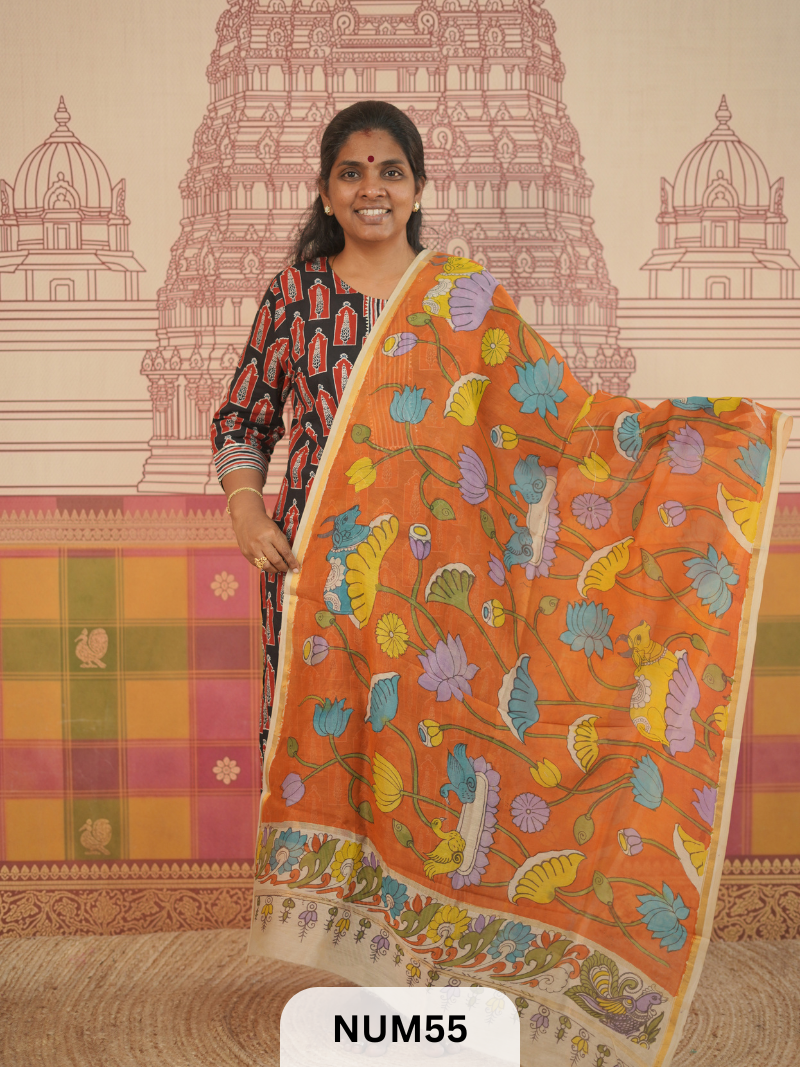 PURE CHANDERI WITH PENKALAMKARI DUPPATA