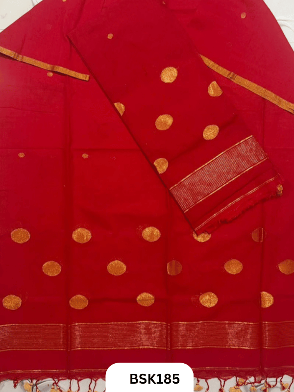 Pure Mulcotton Handloom Polka Salwar Suit Top 2.5mtr and Duppata 2.5mtr