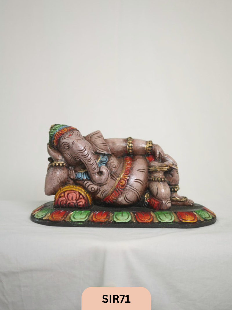 WOODEN SLEEPING GANESH - Height 9" INCH, WIDTH 16"INCH