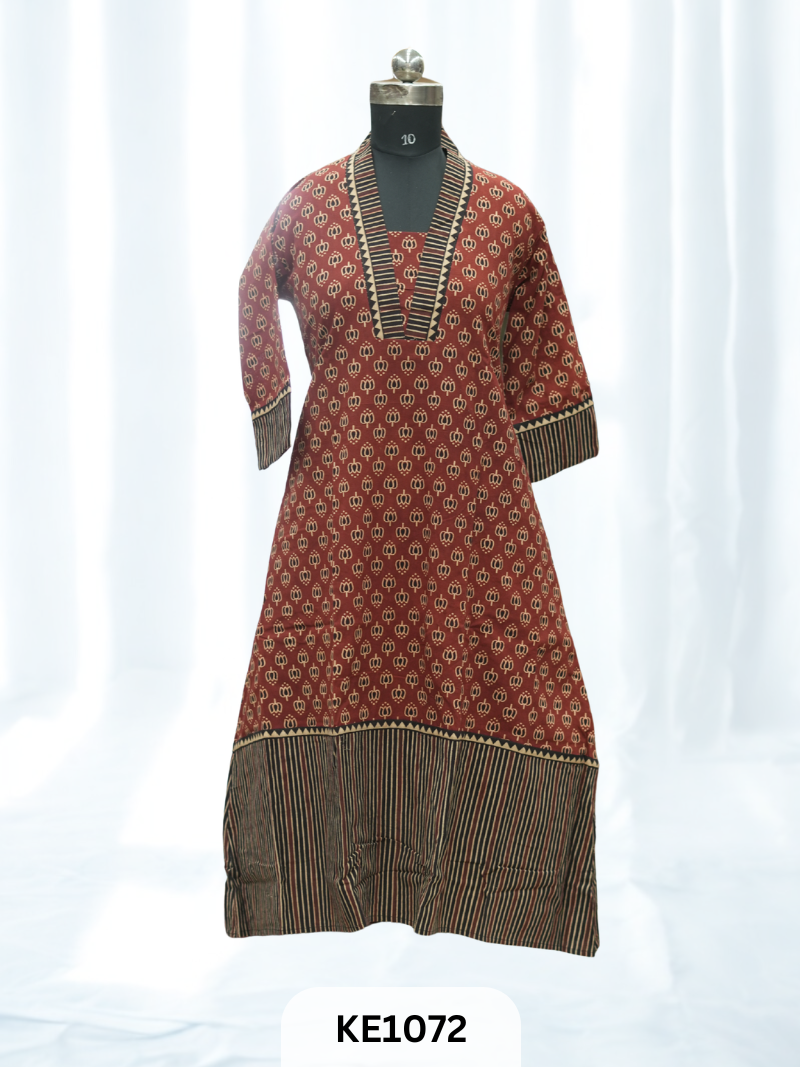 PURE VEGETABLE PRINT COTTON KURTI - A Line
