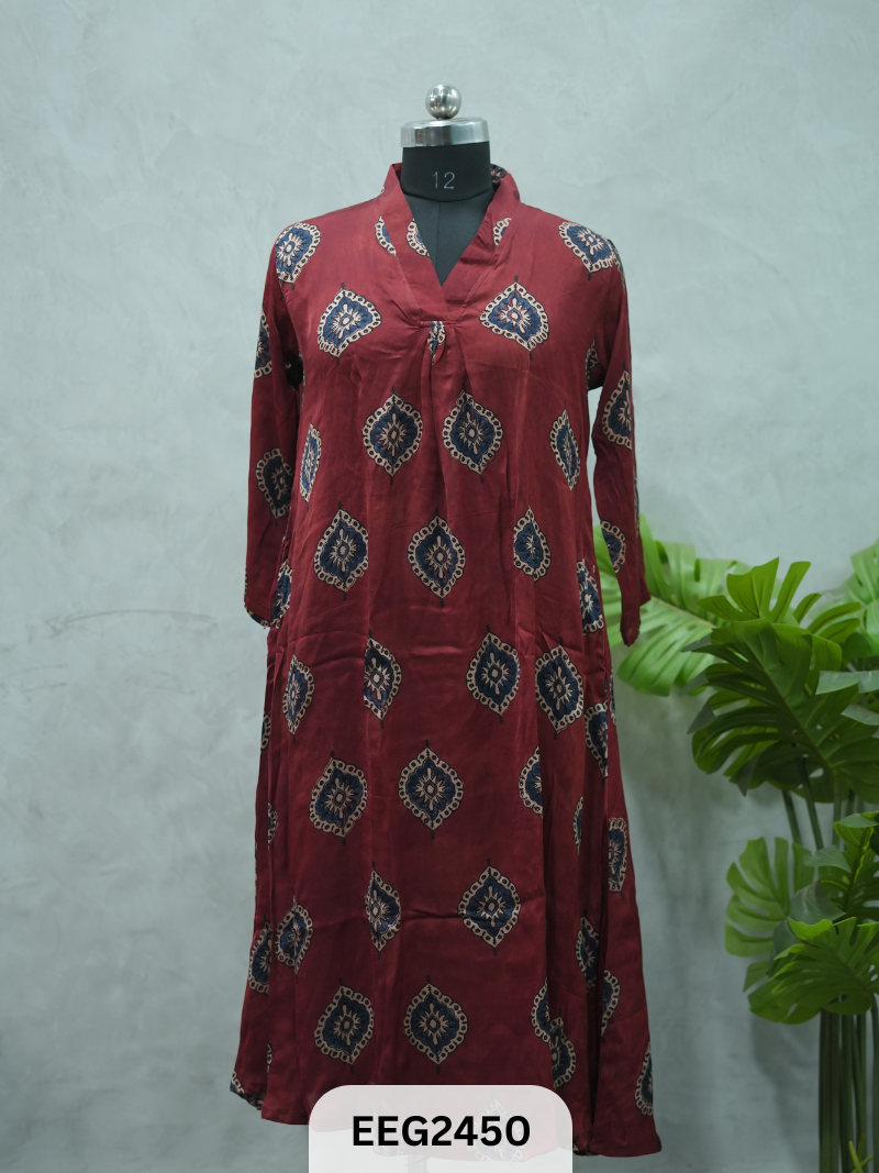 MODAL AJRAKH PRINT KURTI WITH PLEATS