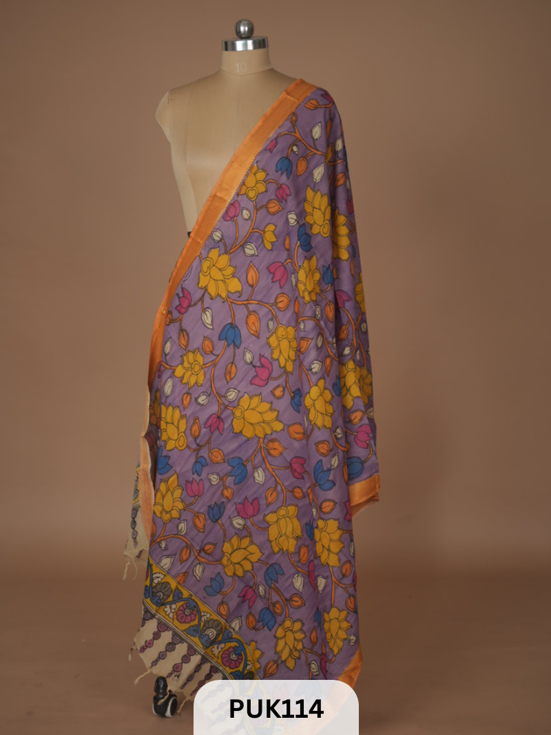 PURE PENKALAMKARI DUPPATTA - CHENNURI SILK