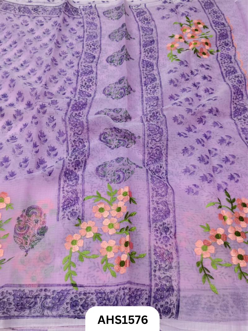 Kota Cotton Embroidery + Printed Saree