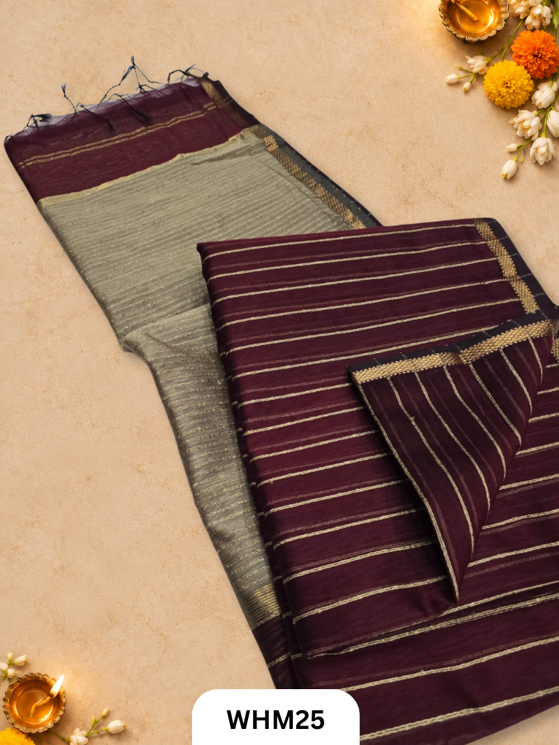 Maheshwari Handloom Jutte Pallu Line Saree