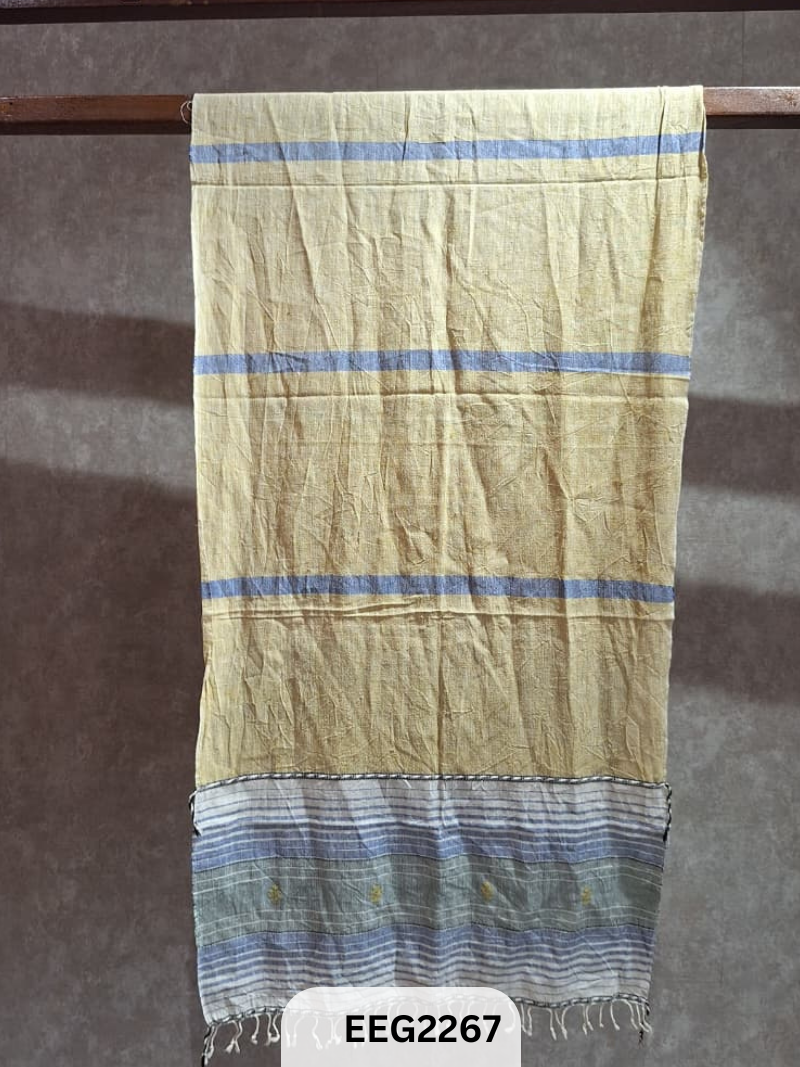 HANDWEAVED KALA COTTON STOLE WITH EXTRA WEFT TESSLES-2.2MTR*20INCH