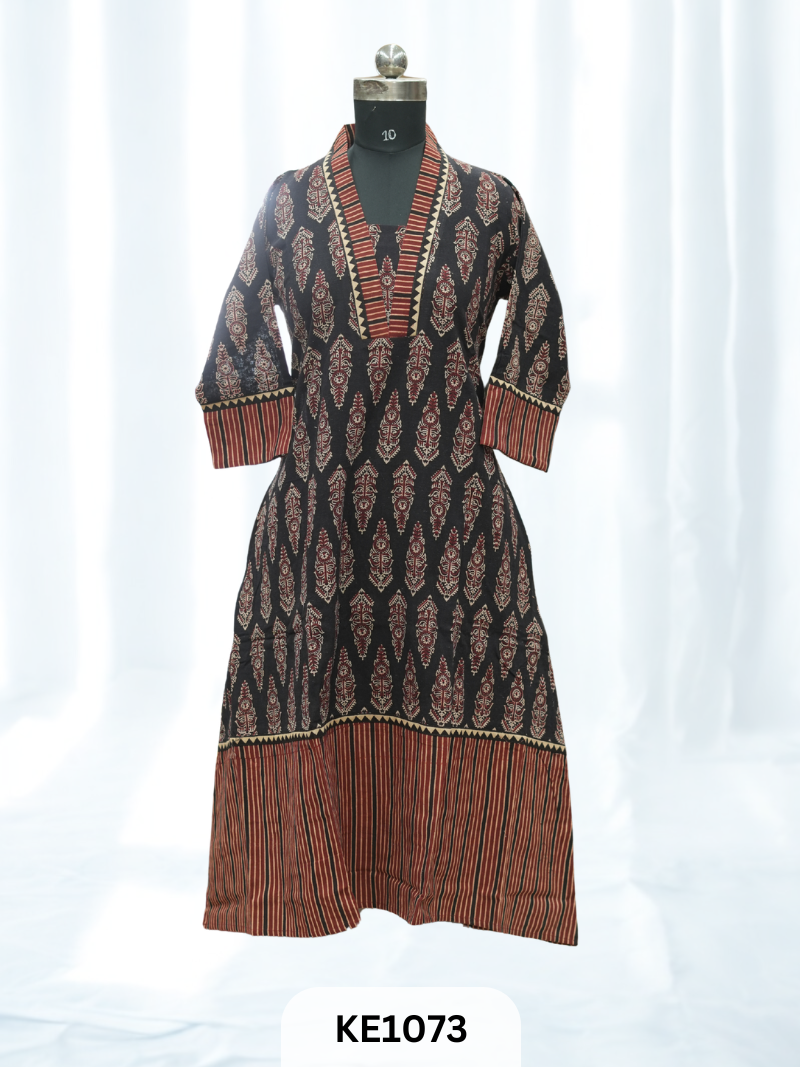 PURE VEGETABLE PRINT COTTON KURTI - A Line