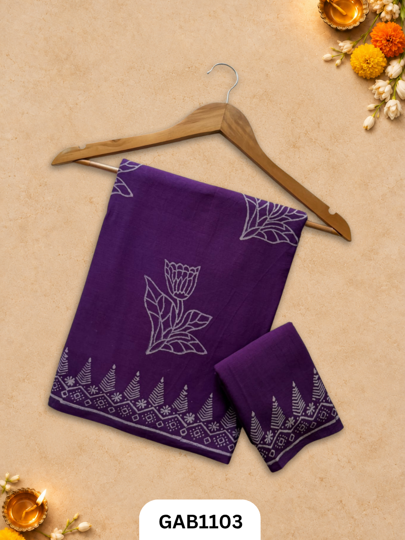 Bagru Handblock Print Mulmul Cotton Saree With Blouse