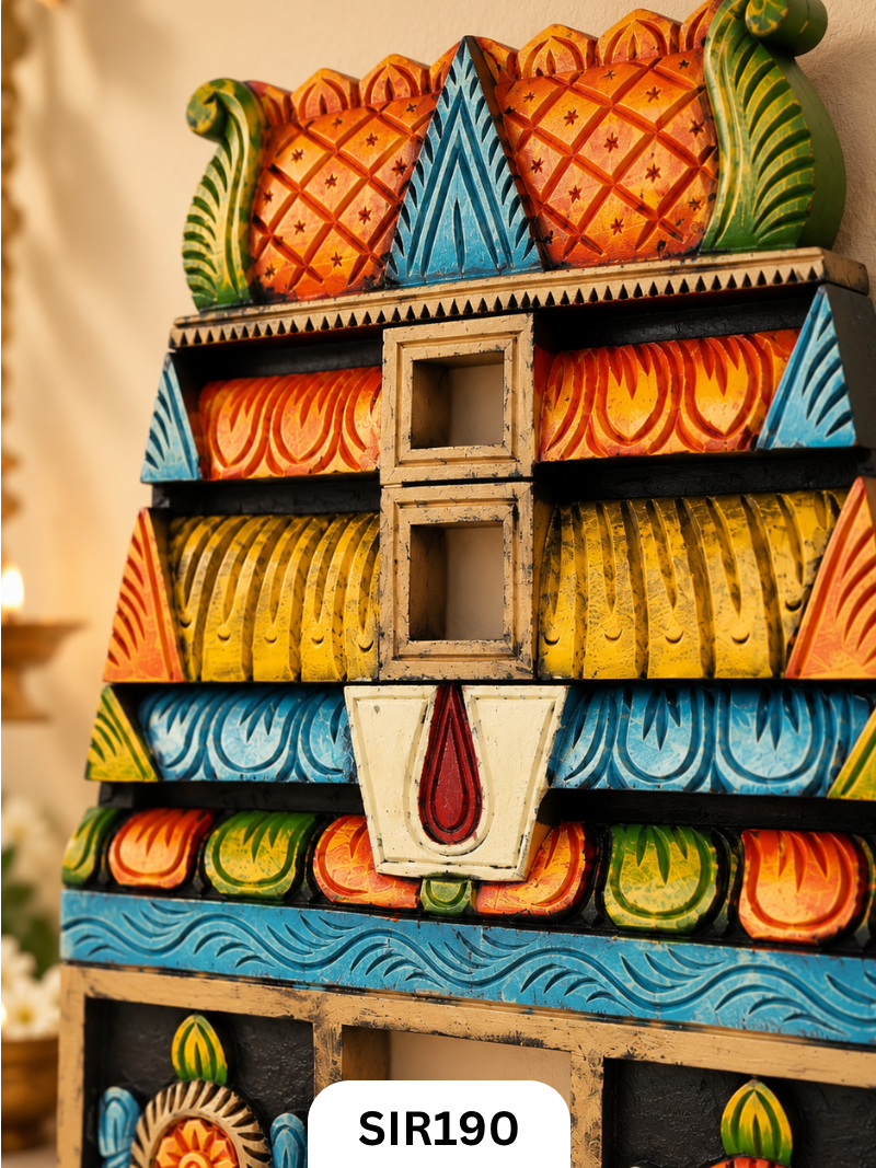Traditional Handcrafted Wooden Lord Ganesha Temple Wall Hanging | Temple Painting Multicolour