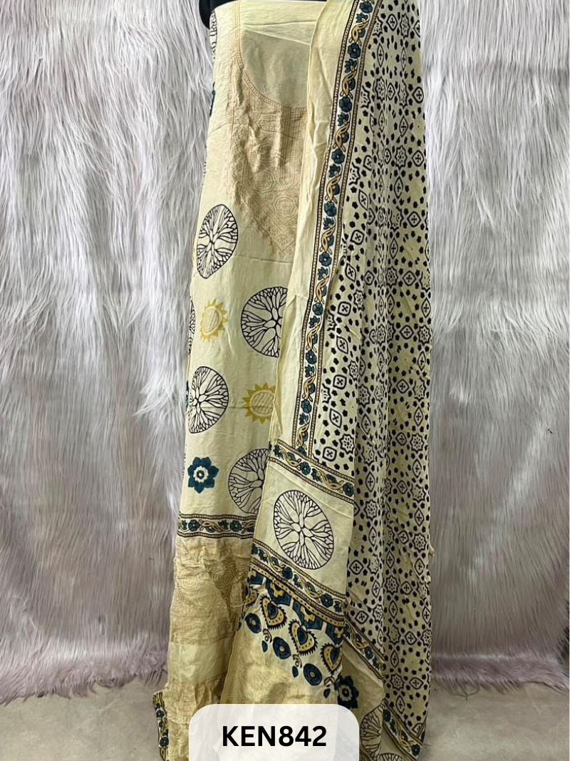 DOLA SILK NATURAL DYE HANDBLOCK PRINT 2PC -UNSTICHED SUIT(3.30MTRTOP 2.20MTR DUPPATA
