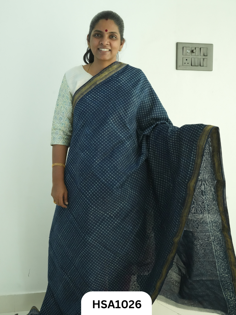 Pure Maheswari Silk Cotton - Handblock Print Saree With Blouse