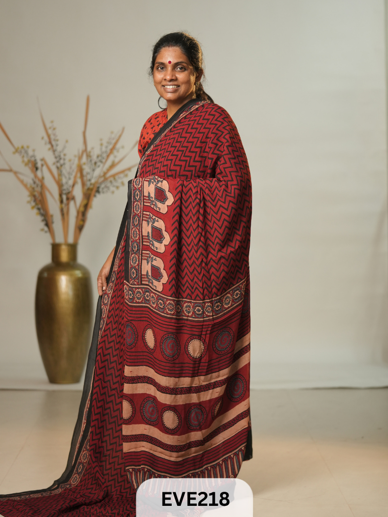 Chinon Chiffon Ajrakh Print Saree