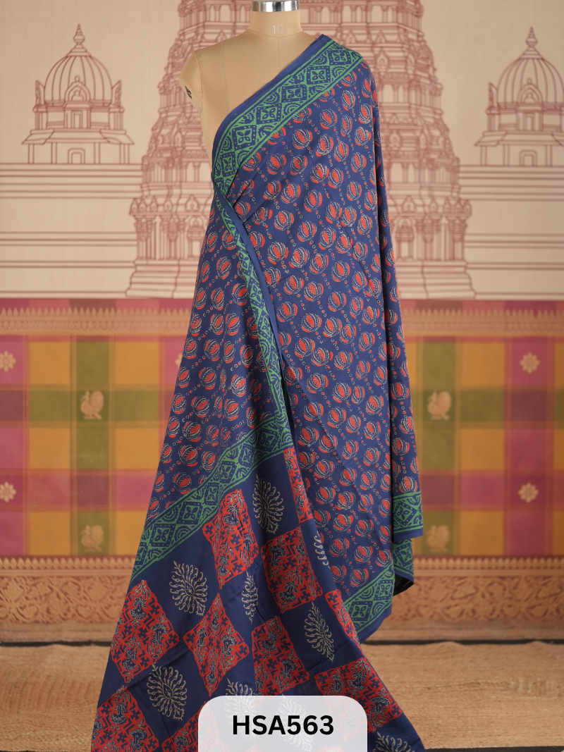 COTTON AJRAKH HANDBLOCK SAREE