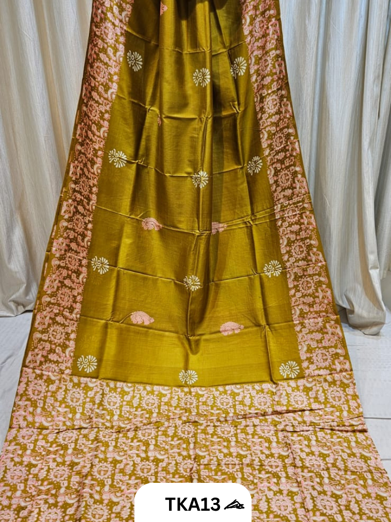 Pure Bishnupuri Silk Dual Shade Handblock